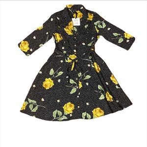 Qed London Polka Dot Rose Sunflower Shirt Dress